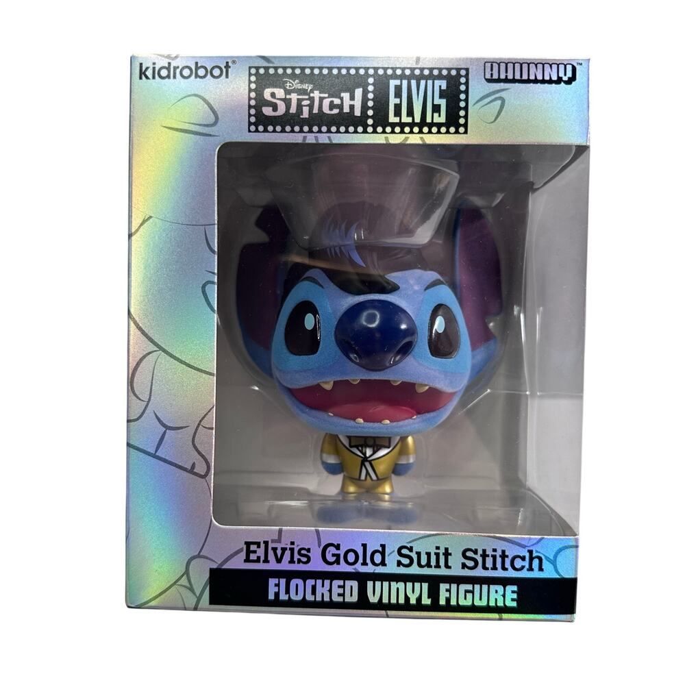 NIB Kidrobot flocked elvis gold suit stitch vinyl figure
